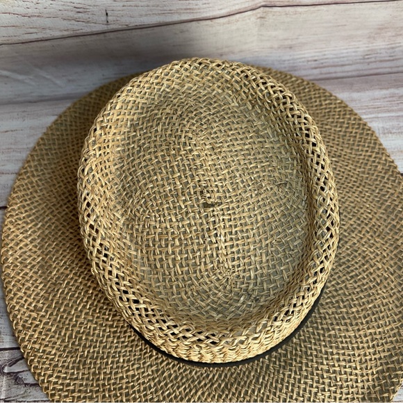 Walt Disney World Flat Brim Hat Natural Straw Black Ribbon Adult Size Parks Sun - Picture 6 of 8